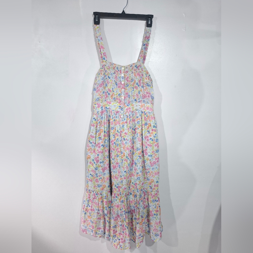 Love Shack Fancy Women's Midi Dress Cotton Multicolor Floral Pleated Ruffle Sz 0 - Picture 2 of 15
